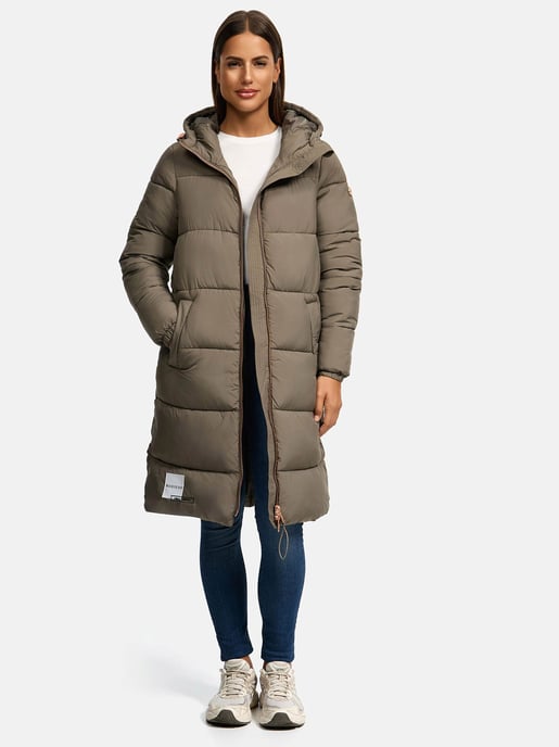 Abrigo largo acolchado Marikoo para mujer con capucha – Nomadiaa - Image 6