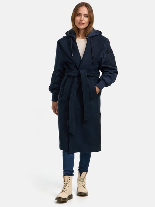 Abrigo envolvente Marikoo para mujer con capucha desmontable – Tjadee - Image 6