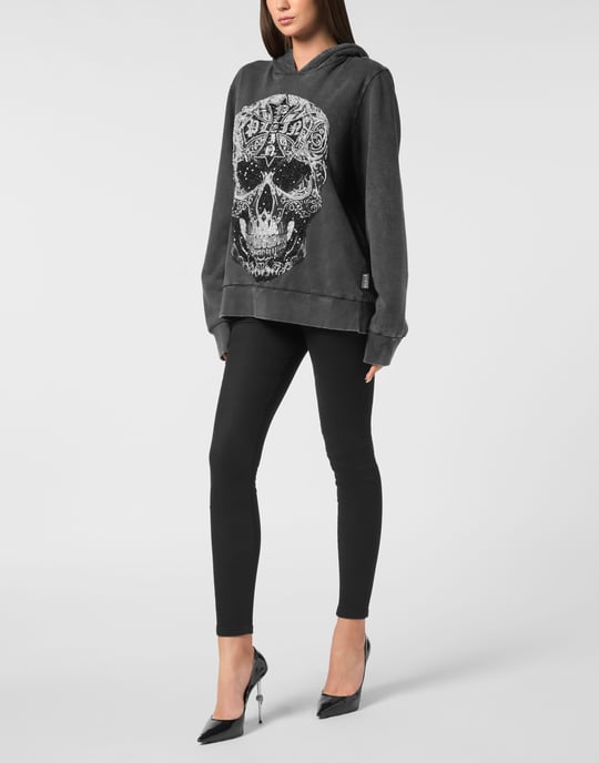 Washed Hoodie Sweatshirt Baroque Skull - Image 4