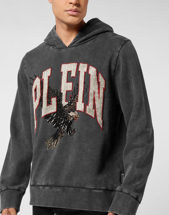 Washed Hoodie Sweatshirt Plein Eagle - Image 2