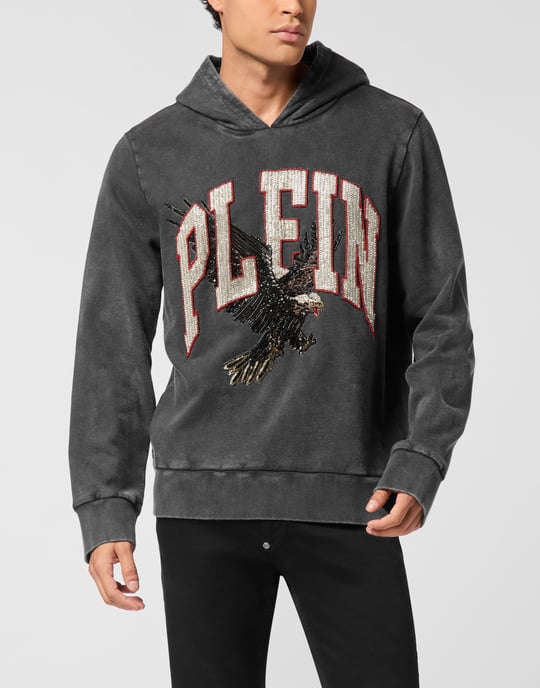 Washed Hoodie Sweatshirt Plein Eagle - Image 5