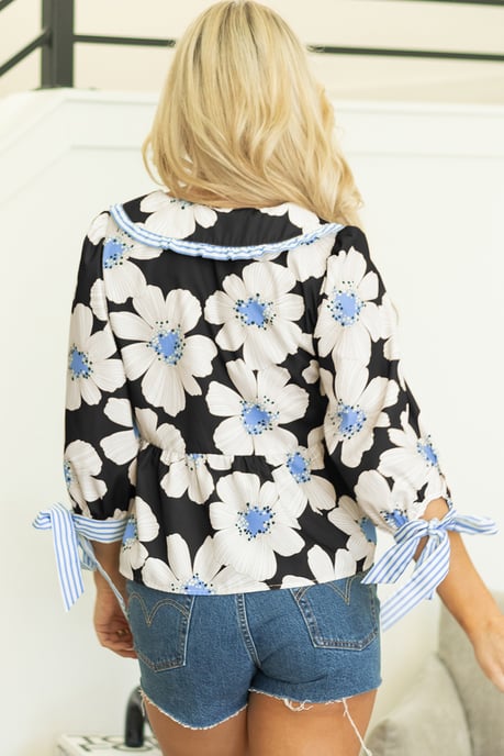 Blusa Floral Peter Pan con Mangas con Lazo - Image 2