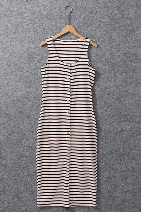 Vestido Midi de Botones Rayado - Image 6