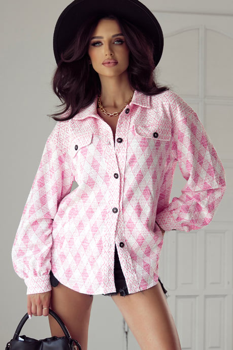 Camisa chaqueta de gran tamaño con patrón argyle - Image 4