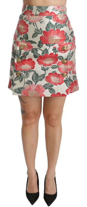Falda Mini de Brocado Floral Fucsia - Image 1
