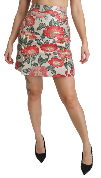 Falda Mini de Brocado Floral Fucsia - Image 2