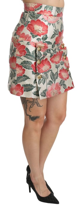Falda Mini de Brocado Floral Fucsia - Image 3
