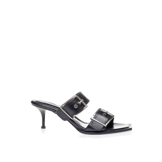 Sandalias de Cuero con Doble Hebilla Estilo Nombre Negro - Image 1