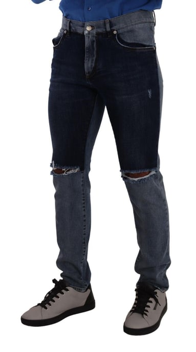 Jeans de mezclilla con efecto desgastado bicolor - Image 2