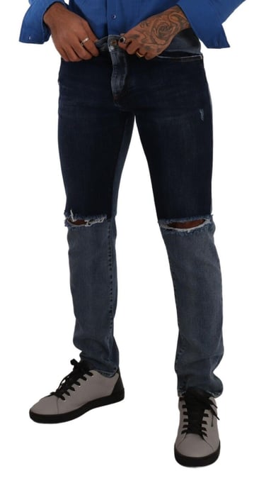 Jeans de mezclilla con efecto desgastado bicolor - Image 4