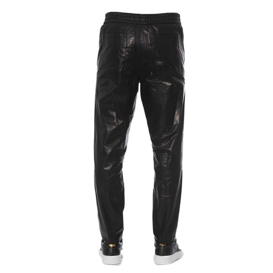 Pantalones de cuero con cintura elástica y ajuste relajado - Image 3