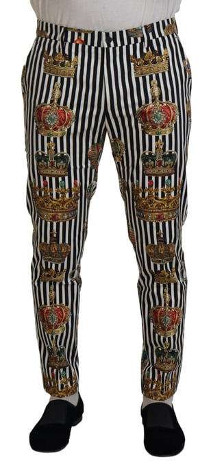 Pantalones Crown Print Rayas Blanco y Negro - Image 1