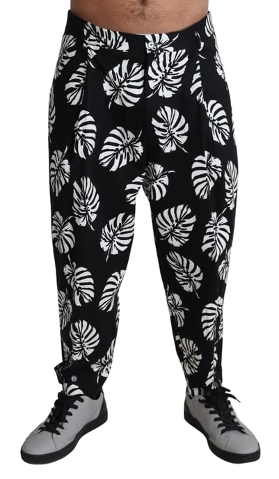 Pantalones de Seda Casuales con Estampado de Hoja Tropical - Image 1