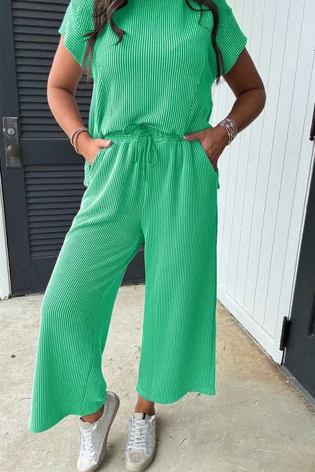 Conjunto de Pantalón de Pierna Ancha de Punto Acanalado - Image 2