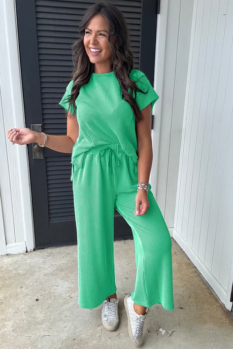 Conjunto de Pantalón de Pierna Ancha de Punto Acanalado - Image 5