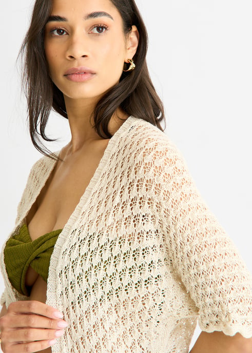 Cárdigan de ganchillo beige de borde a borde - Image 2