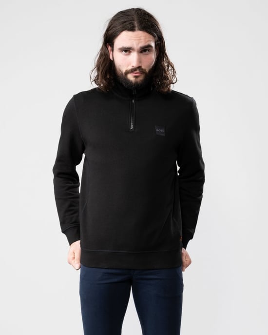 Sudadera sostenible con media cremallera y parche del logotipo de BOSS - Negra - Image 5