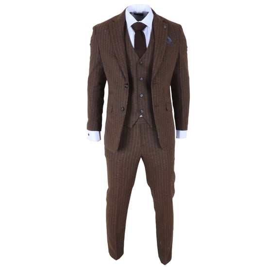 Traje de noche formal de tres piezas de raya diplomática marrón para hombre - Image 3
