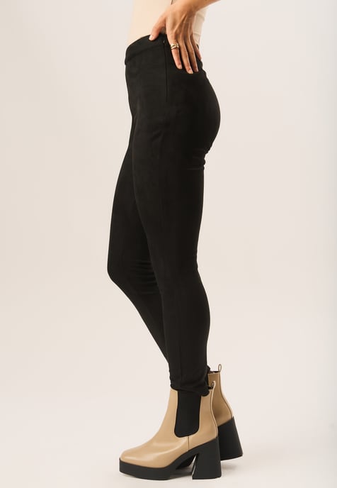 Leggings ajustados negros de ante sintético elástico - Image 2