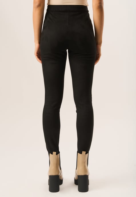 Leggings ajustados negros de ante sintético elástico - Image 4