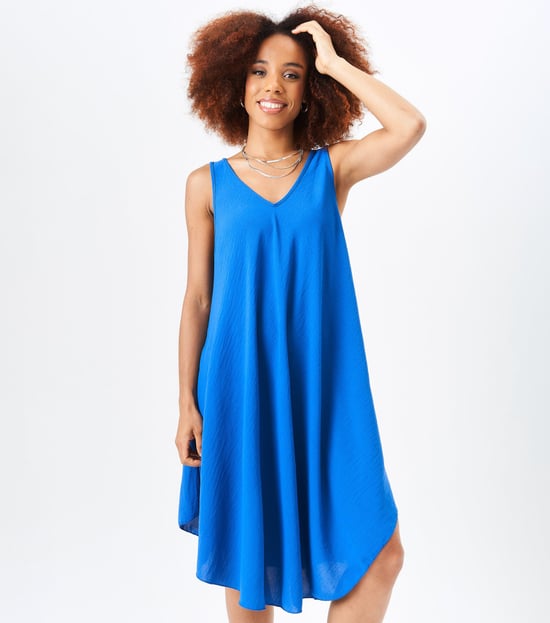 Vestido oversize con tirantes, tejido azul texturizado - Image 3