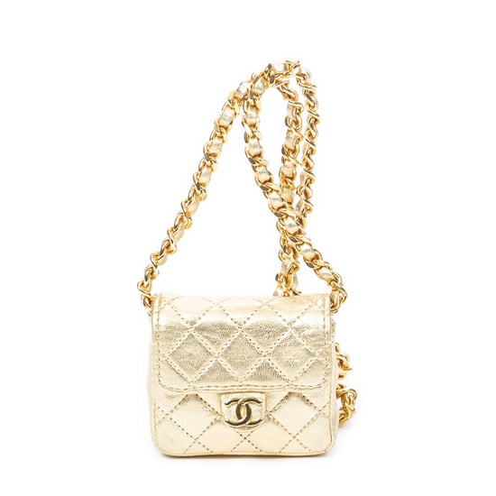 Chanel Vintage Micro Mini Chain Crossbody en Oro Piel de becerro - Image 1