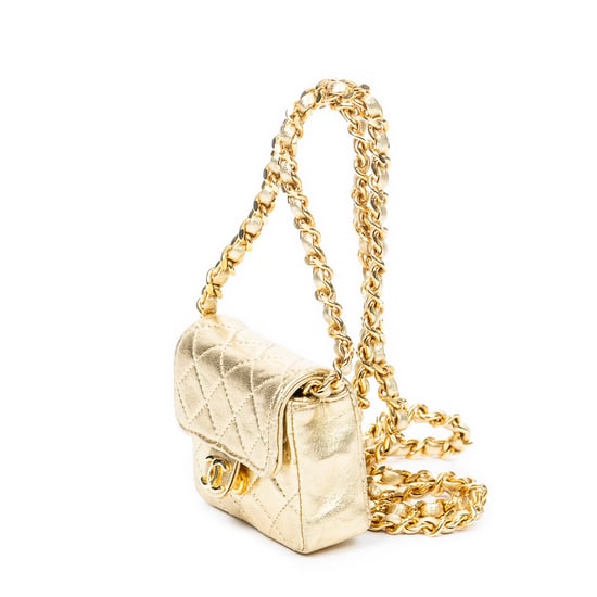 Chanel Vintage Micro Mini Chain Crossbody en Oro Piel de becerro - Image 2