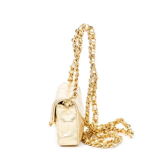 Chanel Vintage Micro Mini Chain Crossbody en Oro Piel de becerro - Image 3