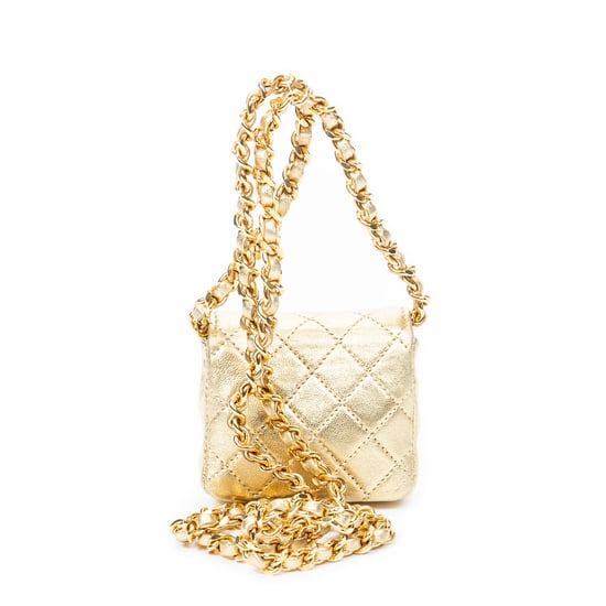 Chanel Vintage Micro Mini Chain Crossbody en Oro Piel de becerro - Image 5