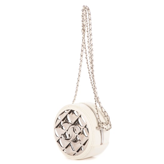 Chanel Mirror Round Chain Crossbody Mini en Blanco/Plata Piel de becerro - Image 2