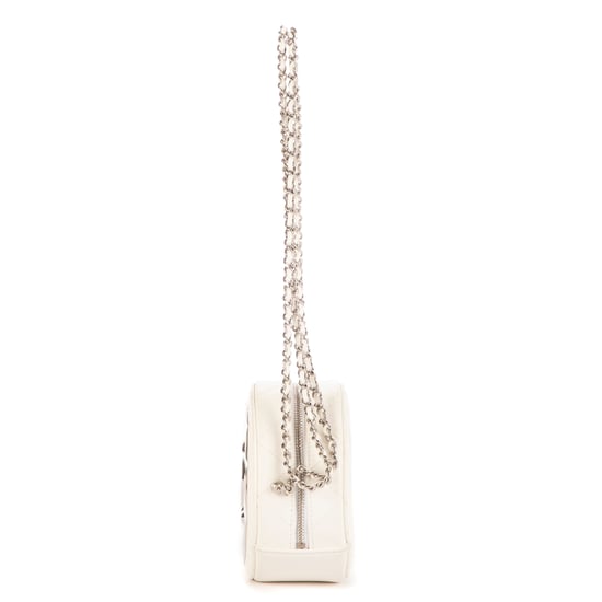 Chanel Mirror Round Chain Crossbody Mini en Blanco/Plata Piel de becerro - Image 3