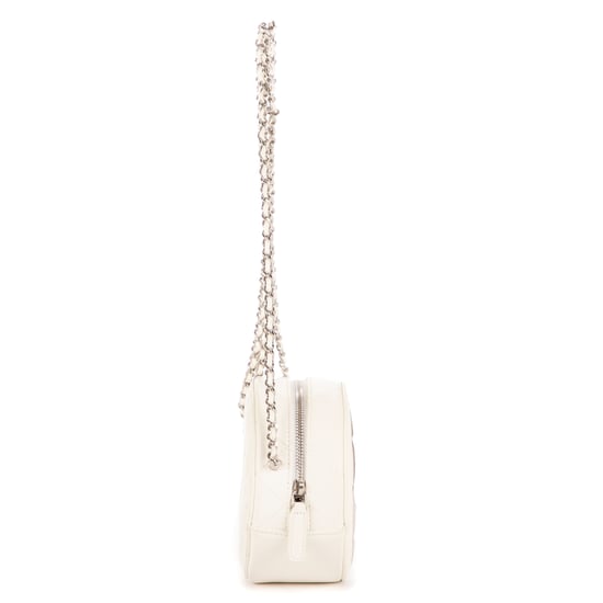 Chanel Mirror Round Chain Crossbody Mini en Blanco/Plata Piel de becerro - Image 5