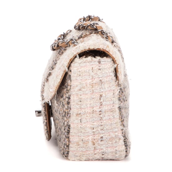 Chanel Vintage Tweed Turnlock Single Flap en Beige/Gris Lienzo - Image 3