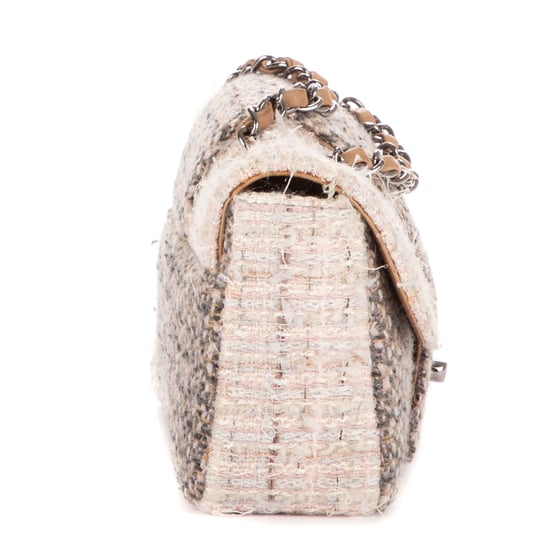 Chanel Vintage Tweed Turnlock Single Flap en Beige/Gris Lienzo - Image 5