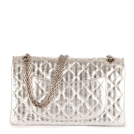 Chanel 2.55 Stripes Medium 226 Double Flap en Plata Metálica Piel de becerro - Image 4