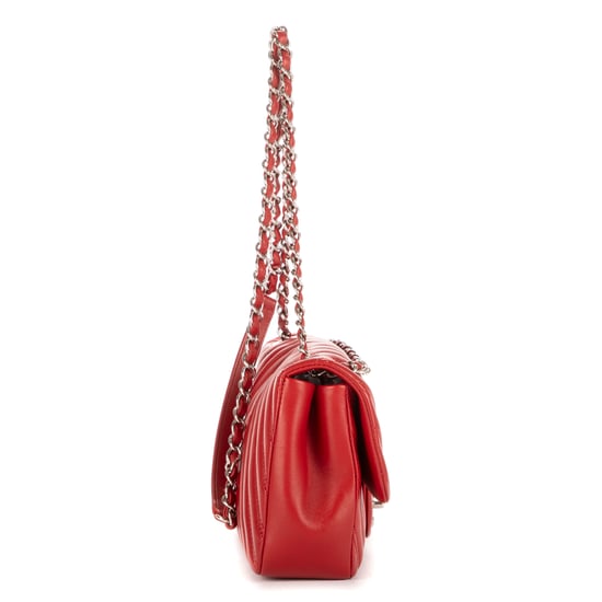 Chanel Double Stitched Single Flap en Rojo Piel de becerro - Image 5