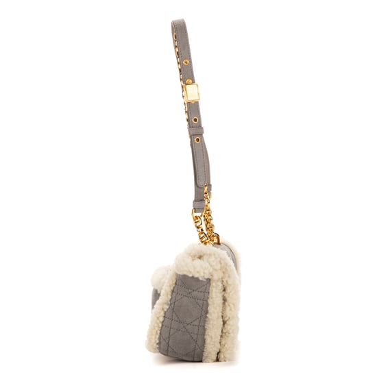 Dior Ltd. Ed. Shearling Caro Small en Gris/Marfil Piel de becerro - Image 5