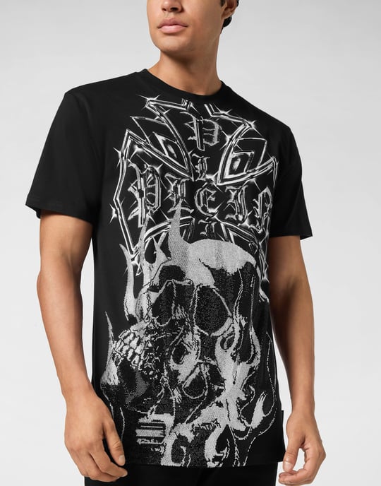 Round Neck T-Shirt Chrome Crest Skull - Image 2