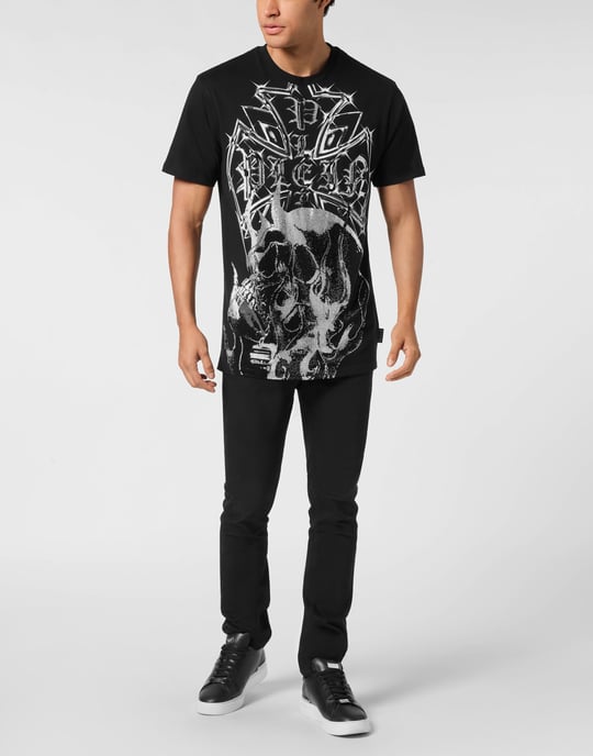 Round Neck T-Shirt Chrome Crest Skull - Image 3