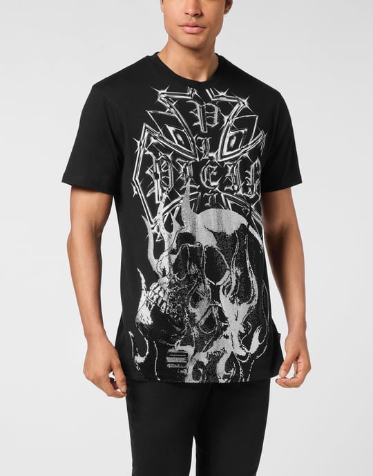 Round Neck T-Shirt Chrome Crest Skull - Image 5