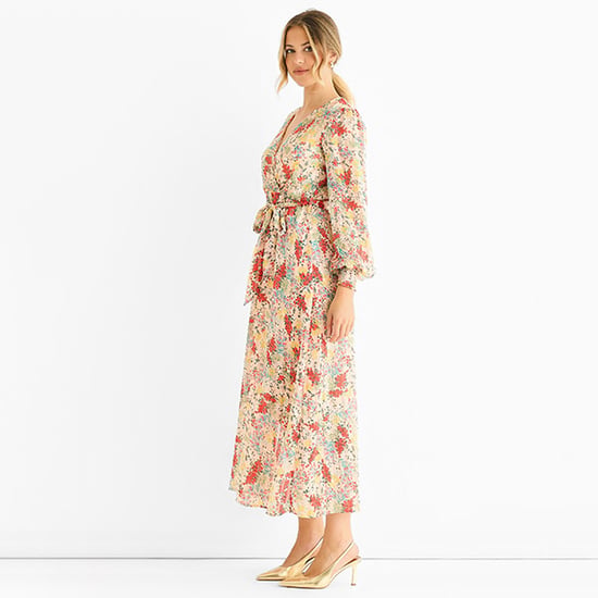 Vestido midi de gasa con estampado jacquard múltiple - Image 3