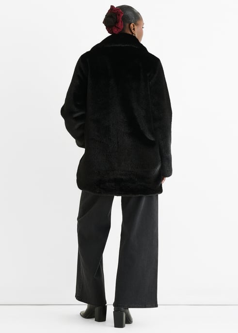Chaqueta larga de doble botonadura de piel sintética negra - Image 3