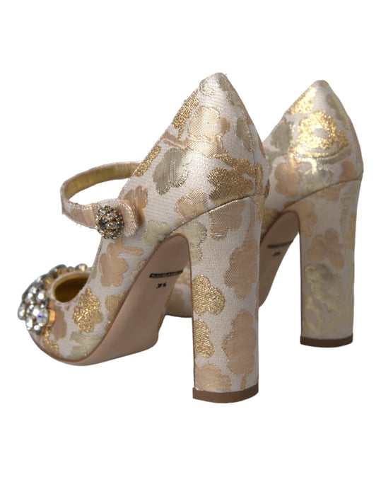 Zapatos de tacón de brocado con adornos florales - Image 4
