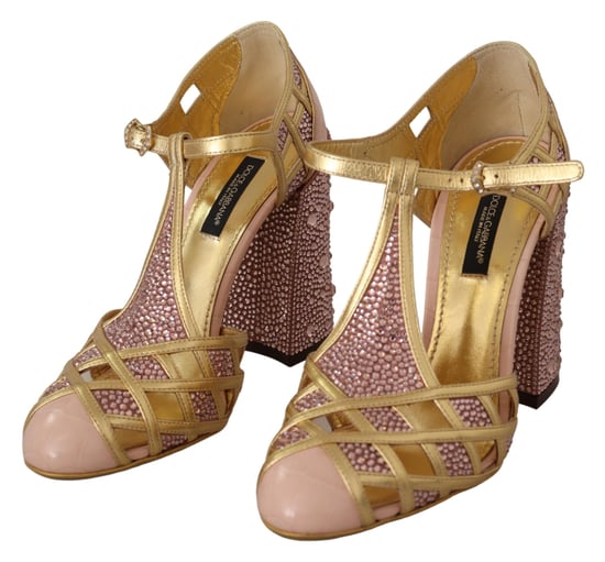 Zapatos de tacón Tstrap de cristal Rosa Dorado - Image 2