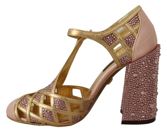 Zapatos de tacón Tstrap de cristal Rosa Dorado - Image 4