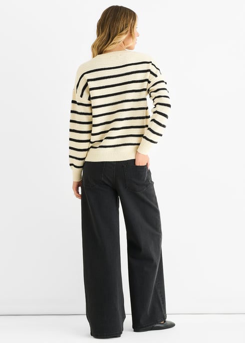 Jersey oversize de punto grueso con rayas beige - Image 4