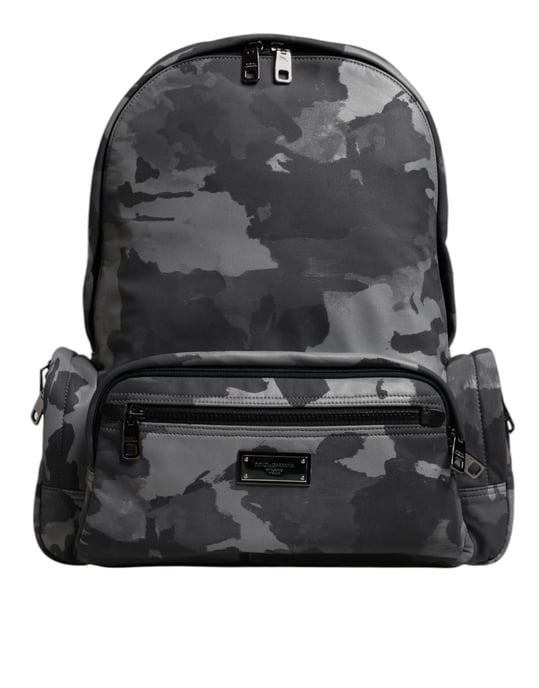 Mochila de tela de algodón gris con logotipo de camuflaje - Image 1