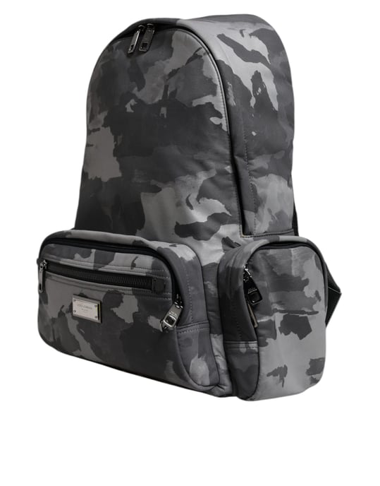 Mochila de tela de algodón gris con logotipo de camuflaje - Image 2