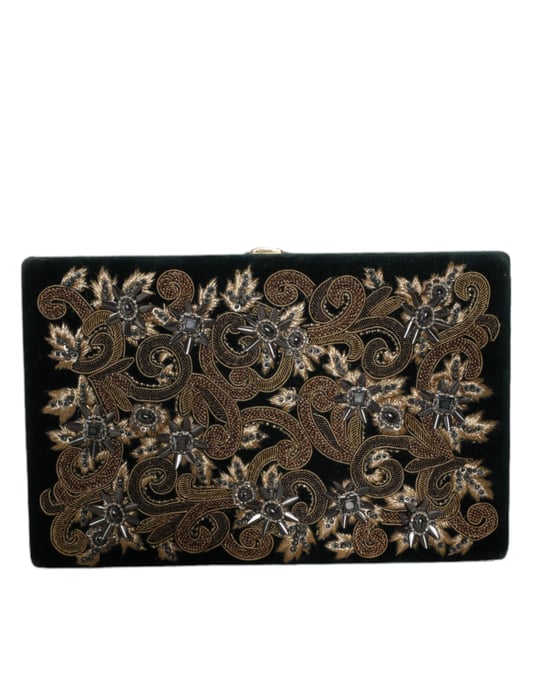 Bolso de mano de terciopelo negro con marco dorado para fiesta nocturna - Image 1
