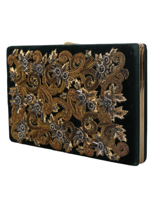 Bolso de mano de terciopelo negro con marco dorado para fiesta nocturna - Image 2